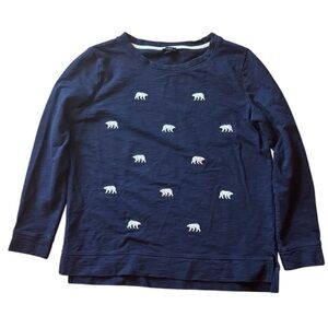 TALBOTS Navy Blue Cotton French Terry Top with Embroidered Polar Bear Detail